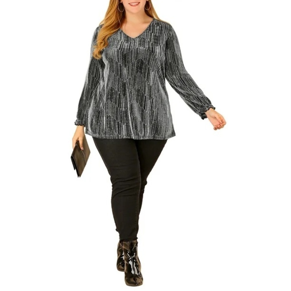 Elegant Black and Gray Sparkly Blouse - Picture 2 of 9